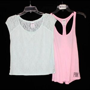 VICTORIA'S SECRET PINK RACERBACK TANK AND LACE BACK TEE LOT XS